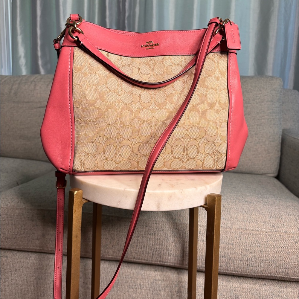 Coach Lexy Signature Jacquard & Pink Leather Crossbody/Shoulder Bag